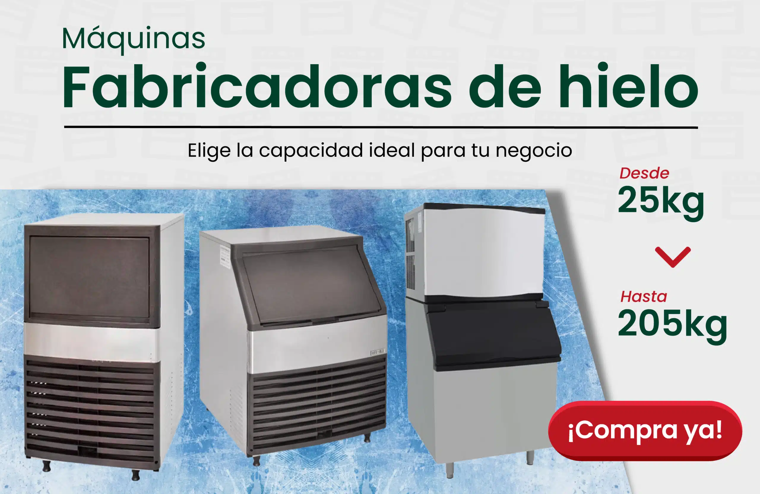 Maquinas fabricadoras de hielo 25kg, 50kg, 100kg, 140kg, 160kg y 205kg