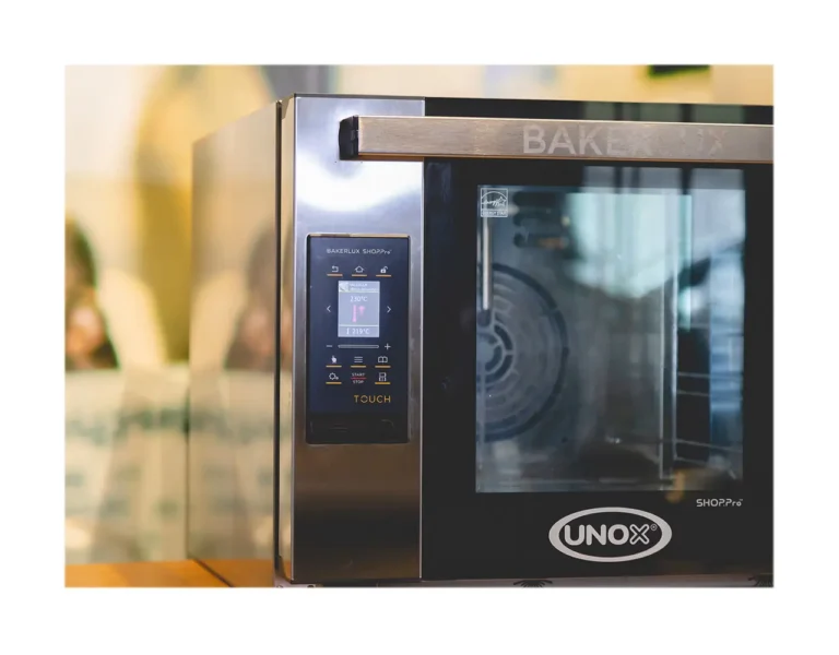 Stainless steel commercial convection oven with touchscreen